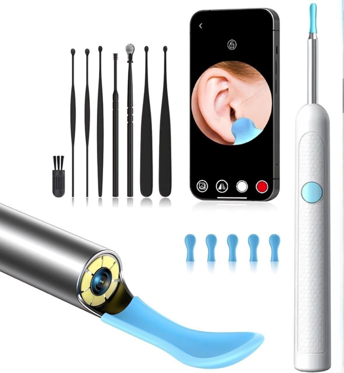 Earsight Plus R37R Ear Cleaning Camera Wax Removal Tool kit, Flexible Ear Scope Otoscope Camera Light, Visual Ear Picker Wireless Earwax Remover Tweezers for Adults & Kid (A)  EzyKom