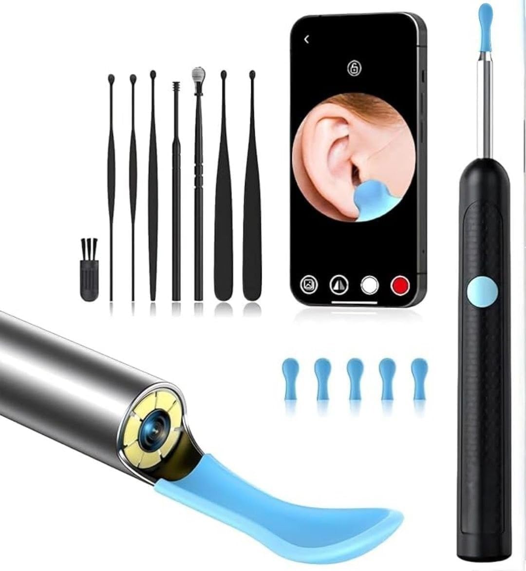 Earsight Plus R37R Ear Cleaning Camera Wax Removal Tool kit, Flexible Ear Scope Otoscope Camera Light, Visual Ear Picker Wireless Earwax Remover Tweezers for Adults & Kid (A)  EzyKom