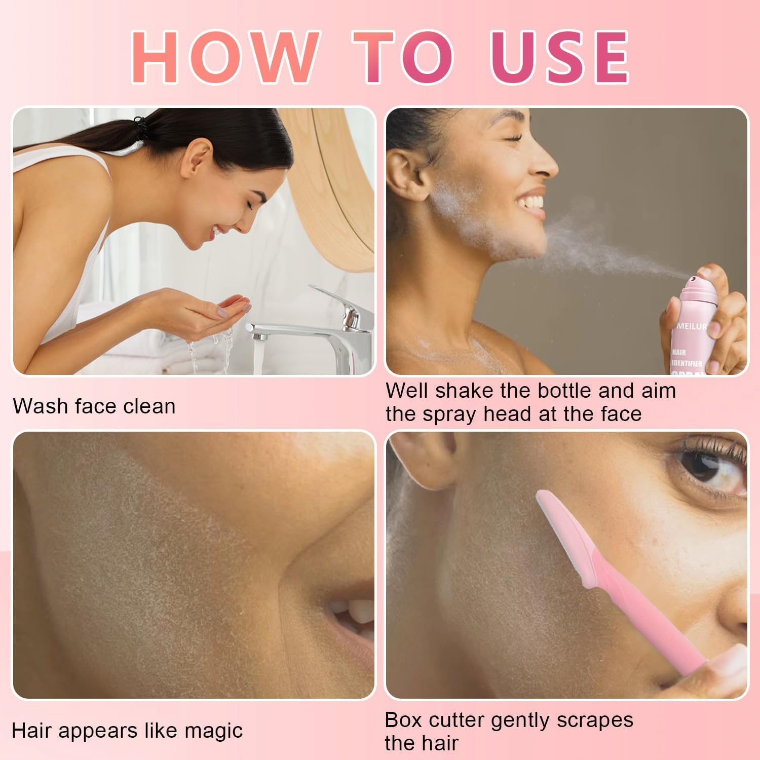 Nuvex Hair Identifier Spray for Face Shaving & Dermaplaning – No-Irritation Depilatory Soothing Spray for Quick & Easy Hair Removal for Women – Includes 4 Razors for Smooth, Flawless Skin  EzyKom