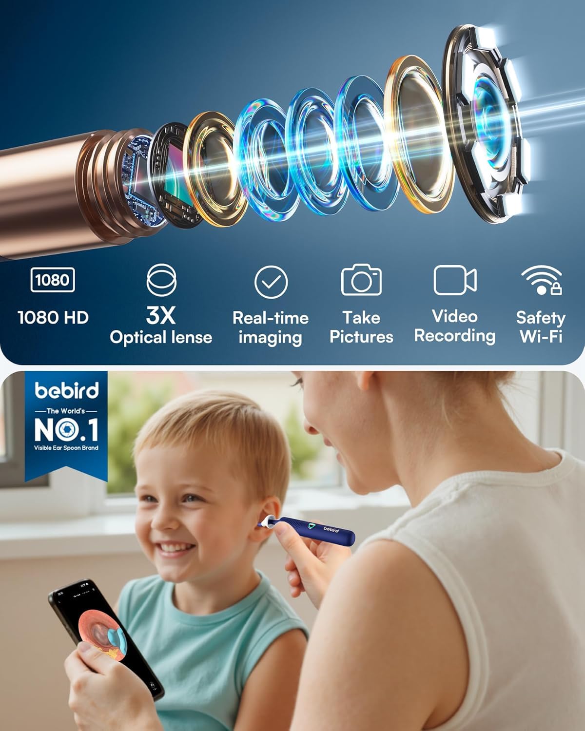 Earsight Plus R37R Ear Cleaning Camera Wax Removal Tool kit, Flexible Ear Scope Otoscope Camera Light, Visual Ear Picker Wireless Earwax Remover Tweezers for Adults & Kid (A)  EzyKom