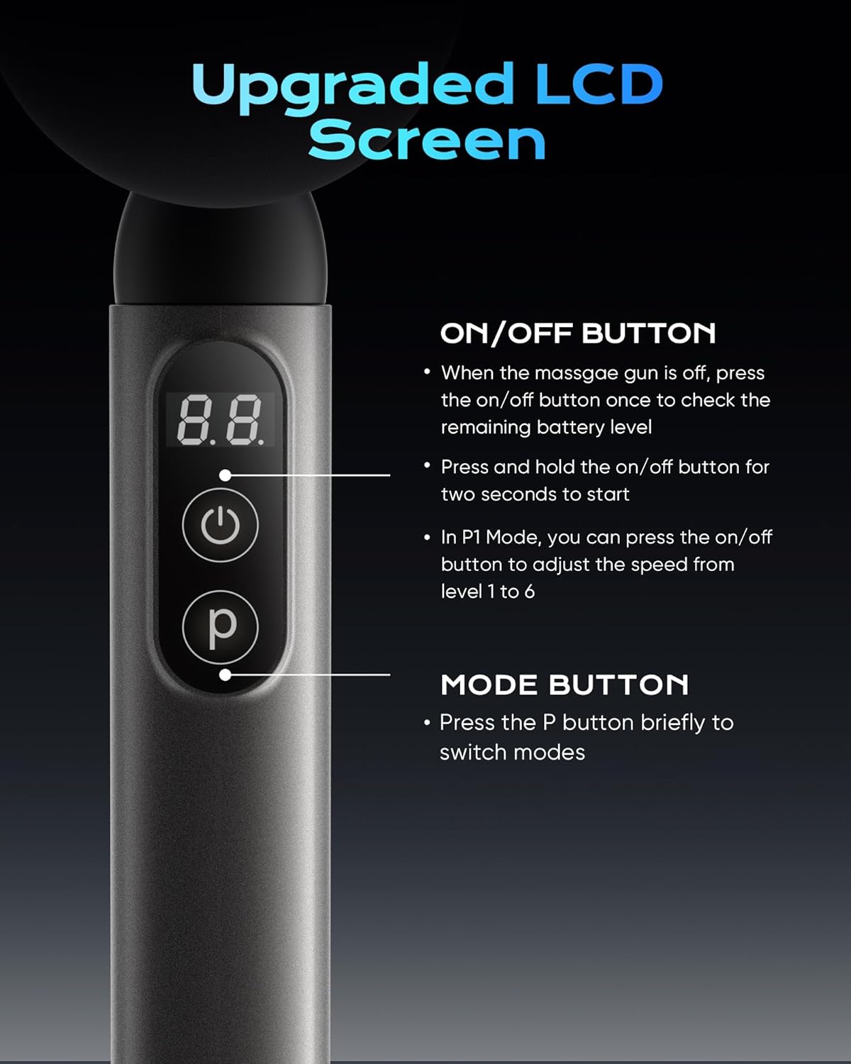 Massage Gun With Upgraded Extended Handle,Back Massager For Pain Relief Deep Tissue With LCD Screen,Massage Gun Deep Tissue With 4Massage Heads,Percussion Gun With 3 Modes&6 Speed Levels, Silver  EzyKom