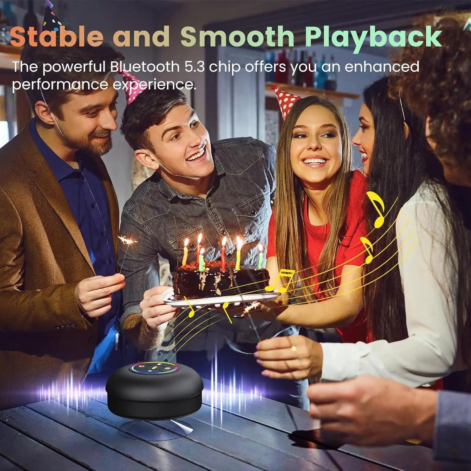 Large Suction Cup Waterproof Bluetooth Speaker with Powerful Bass, Built-in Mic, LED Lights & Hands-Free Calling – Portable Wireless Shower Speaker for Bathroom, Pool, Beach, and Outdoor Use  EzyKom