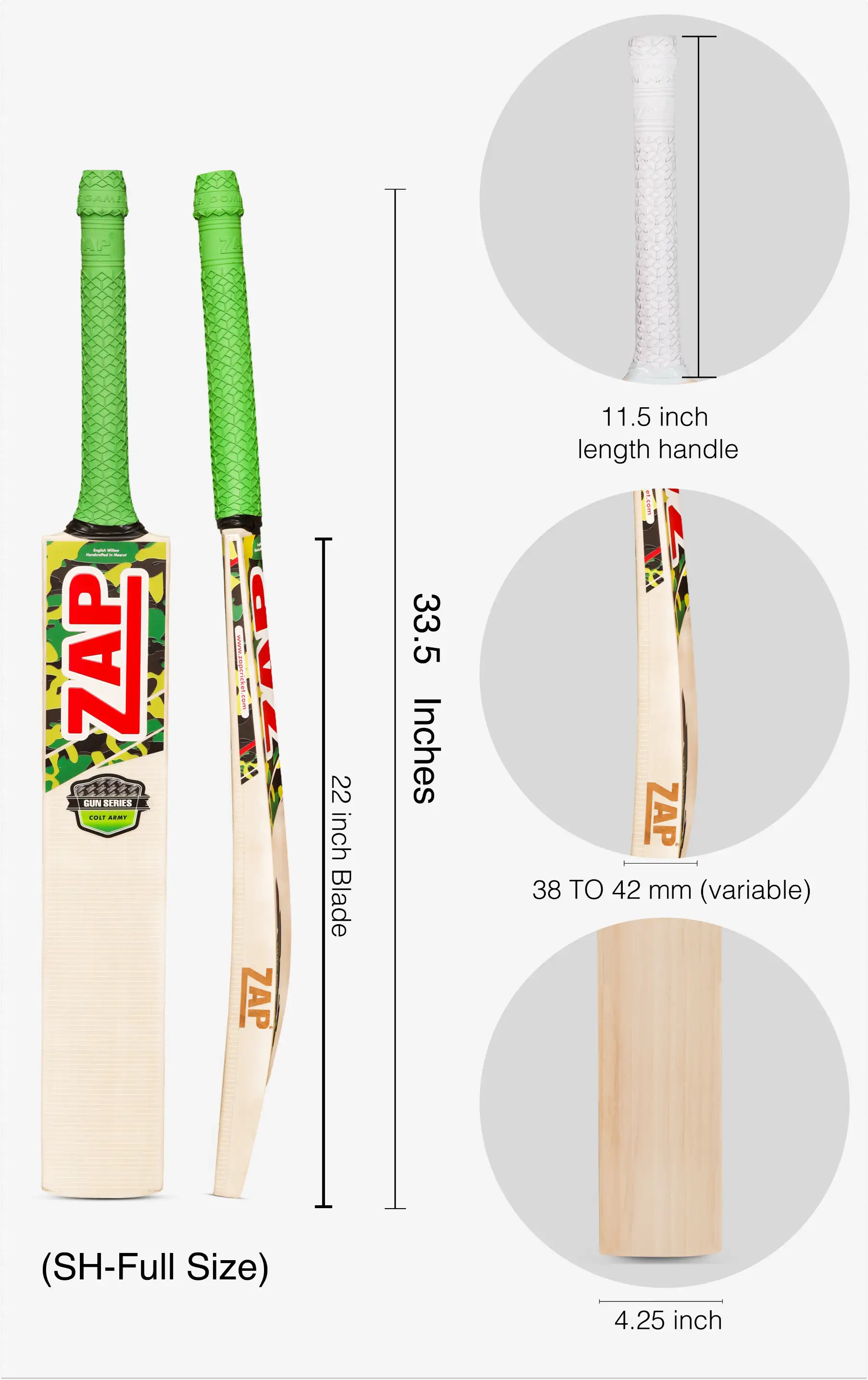 ZAP Gun Colt Army English Willow Cricket Bat  EzyKom
