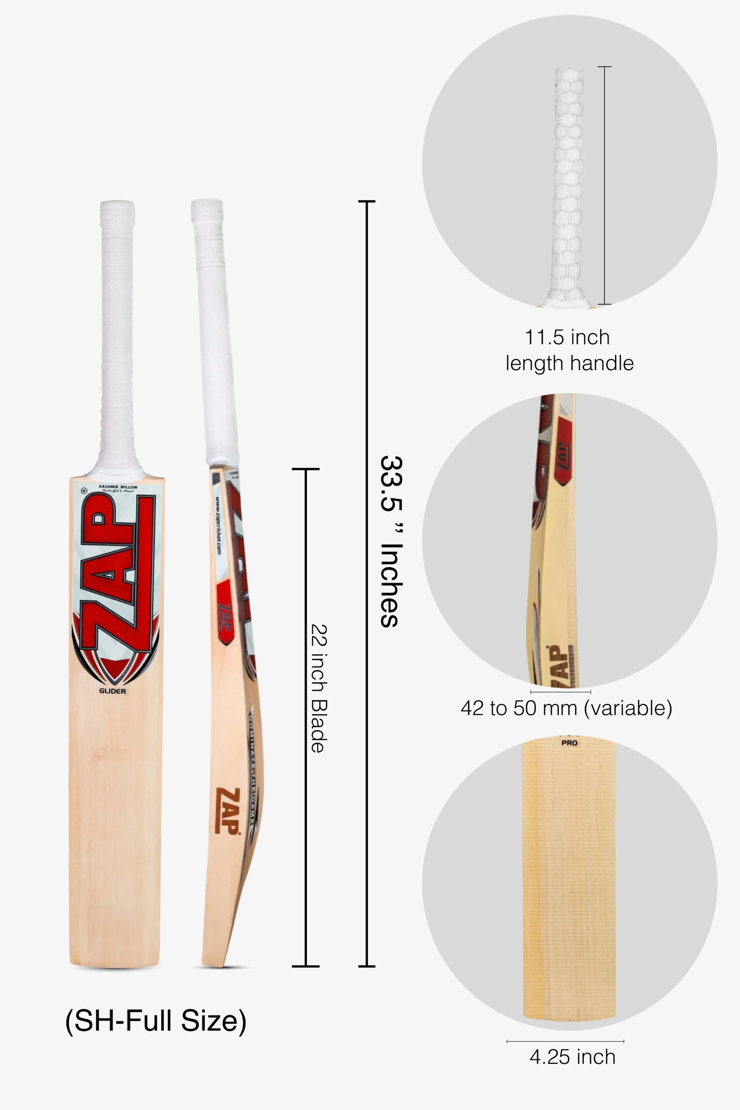 ZAP Glider Kashmir Willow Bat  EzyKom